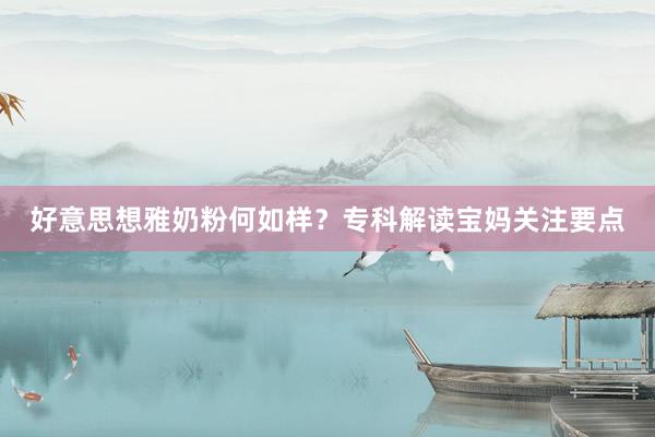 好意思想雅奶粉何如样？专科解读宝妈关注要点